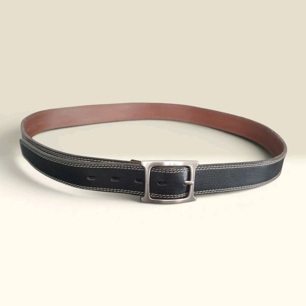 Johnston & Murphy Belt Mens Size 40 Analine Kipskin Shoulders Black Brass Buckle